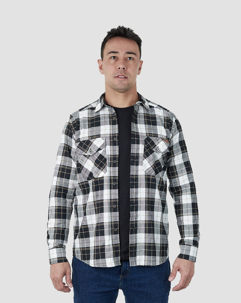 Camisa Lumberjack Summer Manga Longa - Preto/Branco/Caqui