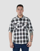 Camisa Lumberjack Summer Manga Longa - Preto/Branco/Caqui