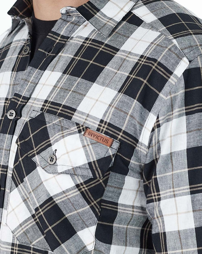 Camisa Lumberjack Summer Manga Longa - Preto/Branco/Caqui