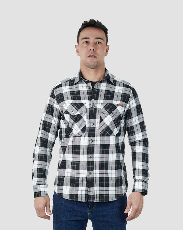 Camisa Lumberjack Summer Manga Longa - Preto/Branco/Verde