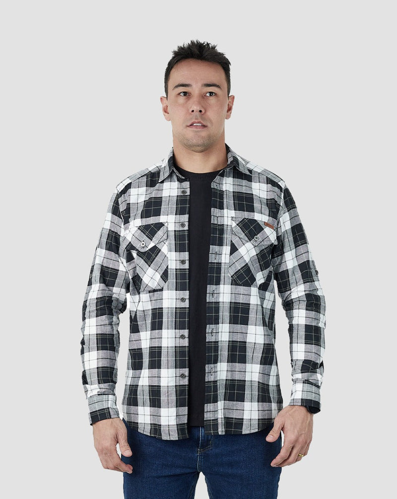 Camisa Lumberjack Summer Manga Longa - Preto/Branco/Verde