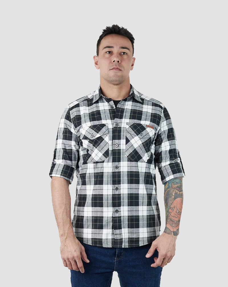 Camisa Lumberjack Summer Manga Longa - Preto/Branco/Verde